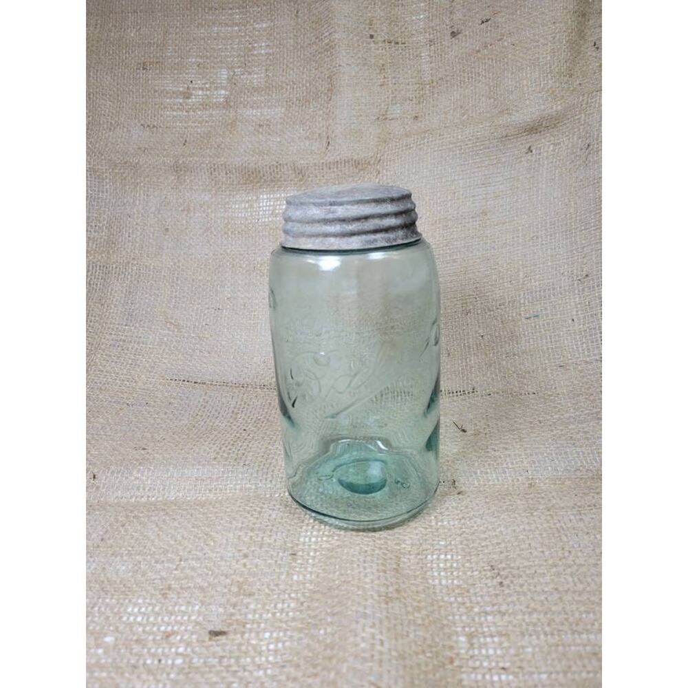 Antique Ball Jar, Blue Quart, 3 Loop Logo, Slope Shoulder, 1900-1910